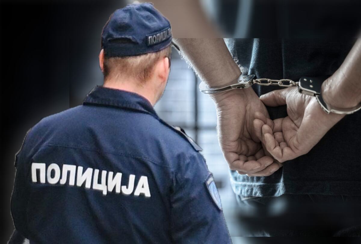 Policajac u uniformi i ruke sa lisicama, ilustracija hapšenja