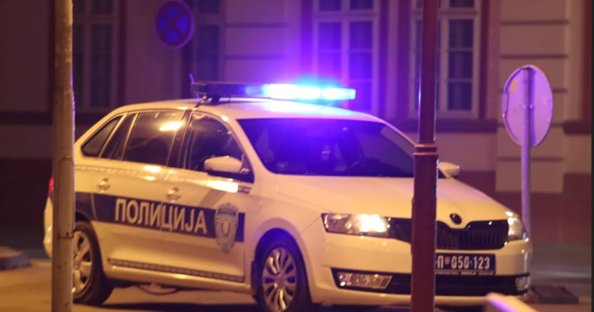 Policijski automobil sa uključenom rotacijom na ulici noću