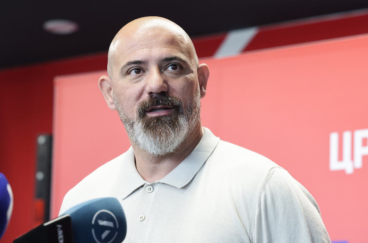 Dejan Stanković govori novinarima ispred mikrofona na konferenciji za medije
