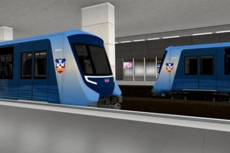 Idejni prikaz plavih kompozicija beogradskog metroa na peronu podzemne stanice