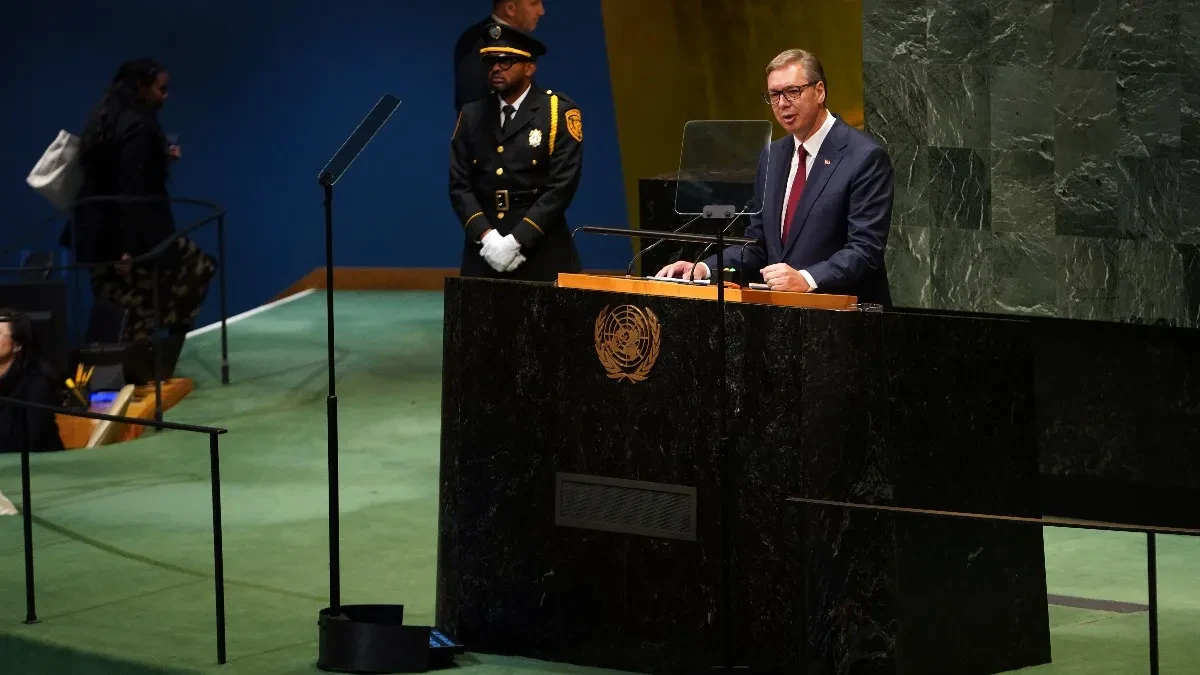 Aleksandar Vučić govori za govornicom Generalne skupštine UN u Njujorku