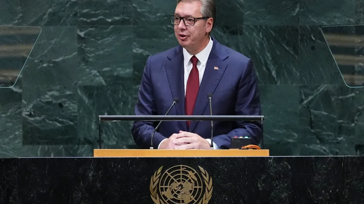 Aleksandar Vučić govori za govornicom Generalne skupštine UN