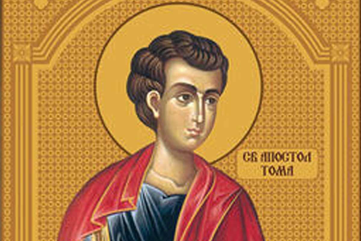 Ikona Svetog apostola Tome sa zlatnim oreolom i crvenim ogrtačem